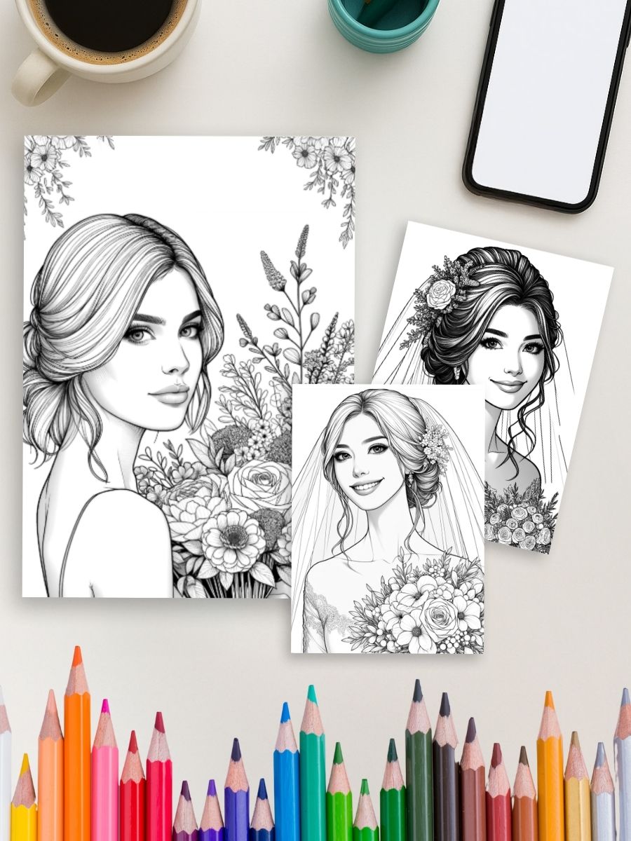 Wedding Blossoms – 30 Bride & Bouquet Coloring Pages - Image 4