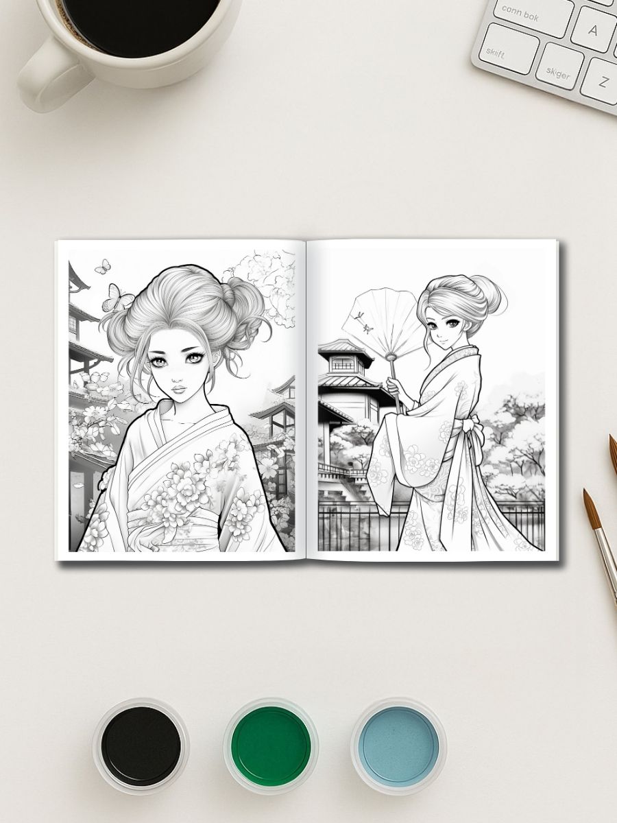 Geisha Grace – 29 Japanese Women Coloring Pages - Image 3