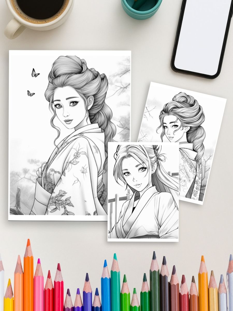 Geisha Grace – 29 Japanese Women Coloring Pages - Image 4