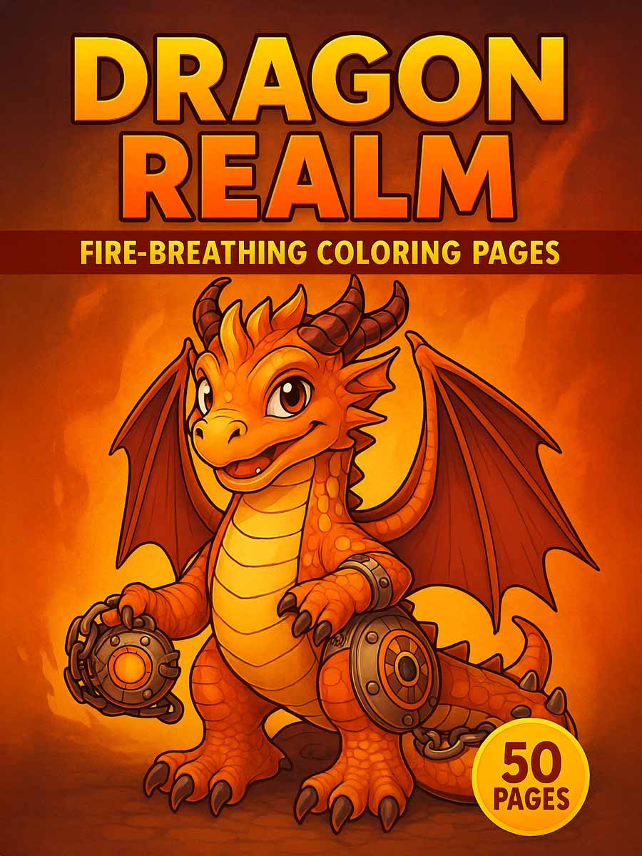 Dragon Realm – 50 Fire-Breathing Coloring Pages